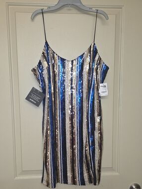 Charlotte Russe Blue, Gold, Black Sequin Slip Dress